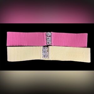 Malco Modes And Square Up Fashions Vintage 80s Pink White Stretch Belts Women’s